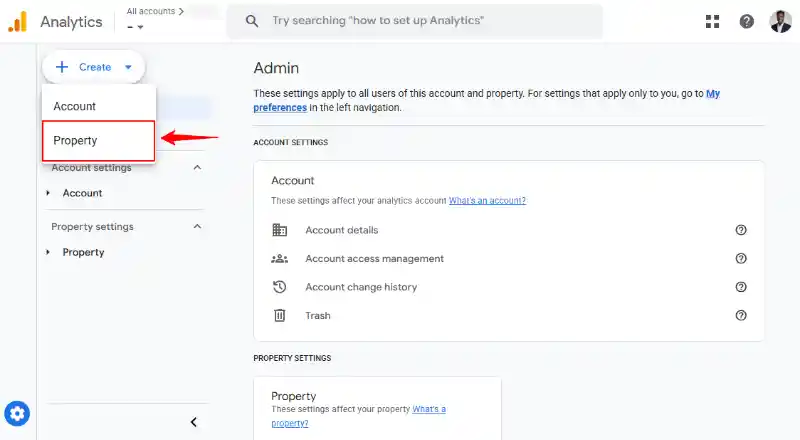 Google Analytics Add New Property