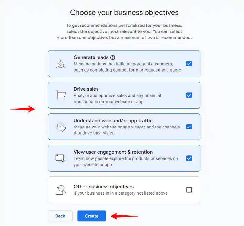 Google Analytics Property Business Objectives