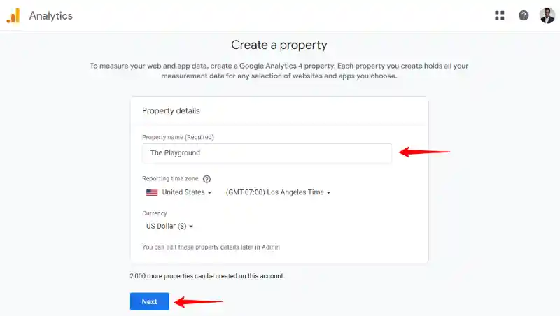 Google Analytics Property Name