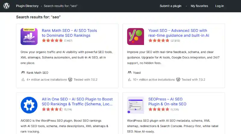 Search results for SEO in the WordPress Plugin repository returns more than 6,980 results