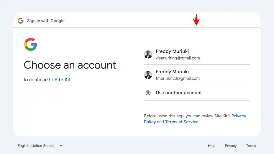Sign in to Site Kit with Google Account