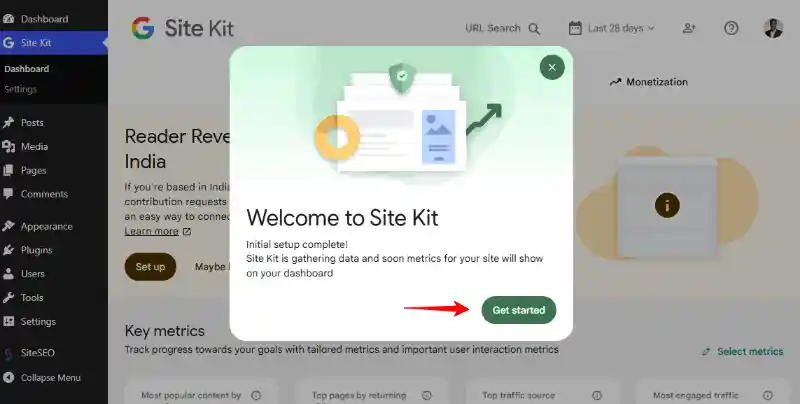 Site Kit by Google Dashboard Get Started