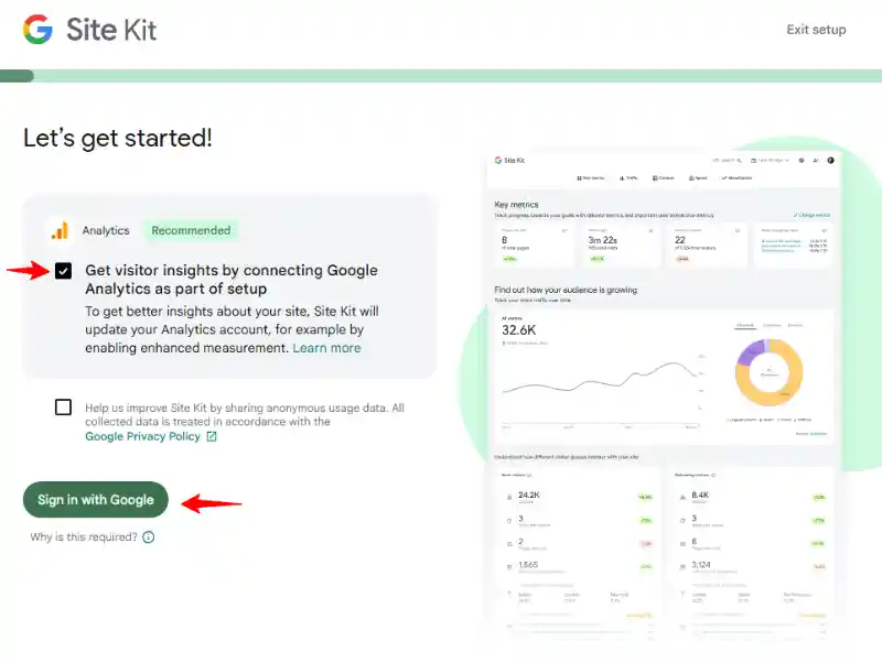 Site Kit by Google Dashboard Setup
