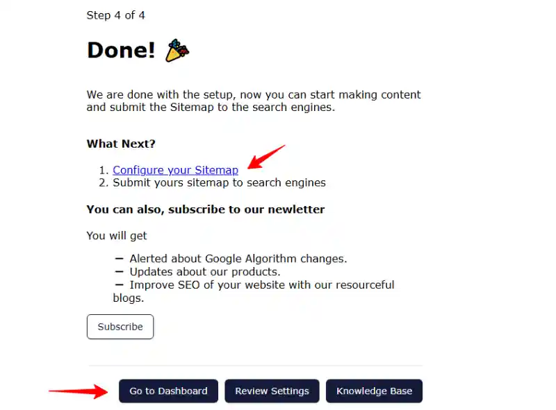 SiteSEO Setup Wizard Final Step