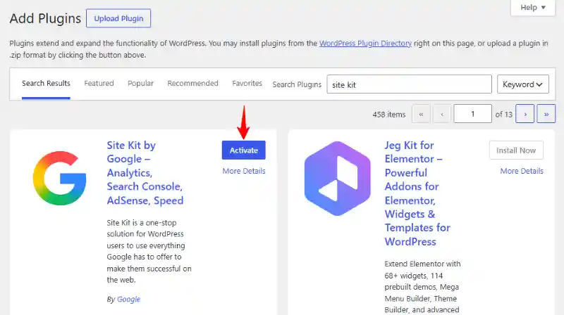 Activating the Site Kit by Google WordPress Plugin