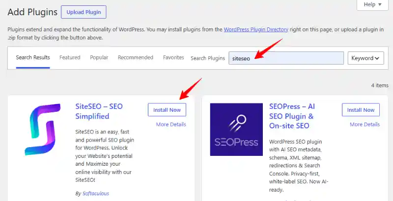 Installing SiteSEO WordPress Plugin
