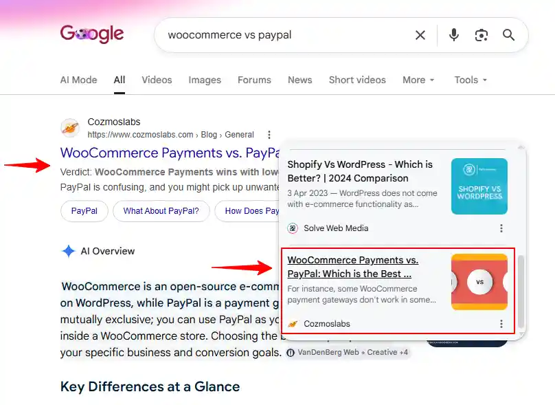 WordPress on-page SEO example post ranking first in Google