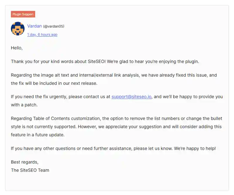 SiteSEO WordPress SEO plugin support