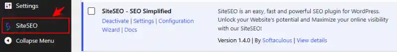 SiteSEO WordPress Admin Menu