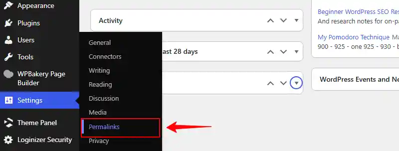 WordPress settings permalinks menu item